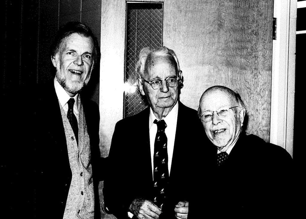 (From left to right) Roger Greenway, Cornelius Van Til and Donald McGavran | Westminster Theological Seminary, Glenside, PA, U.S.A. | 1985 | Photo provided by author